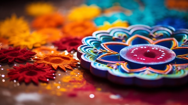 Photo a close up image of intricate rangoli pattern