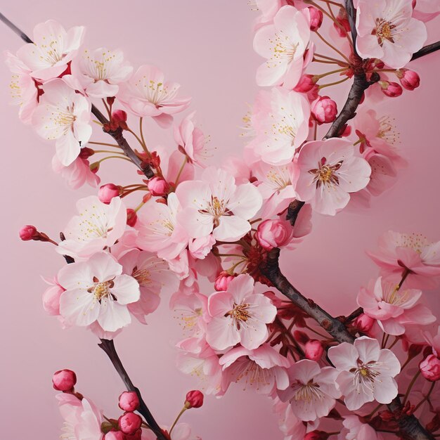 y2k 스타일의 분홍색 꽃 가지의 클로즈업 이미지 미학 우아한 감성적인 얼굴