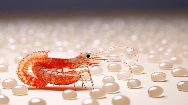 close up image of a shrimp on a table in the style of pointillist tiny dots