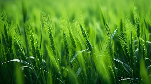 A close up image of some green wheat that grew