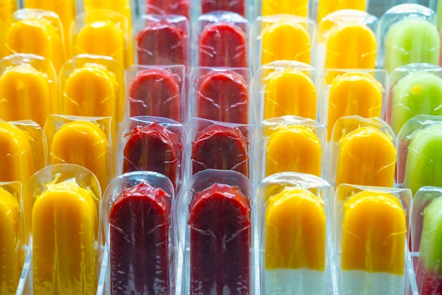 Close up image of tasty fresh ice cream made from fruit juice