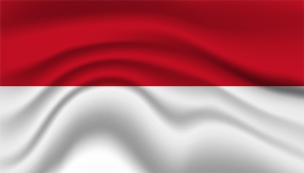 Закрыть национальный флаг Индонезии, размахивая реалистичной векторной иллюстрацией