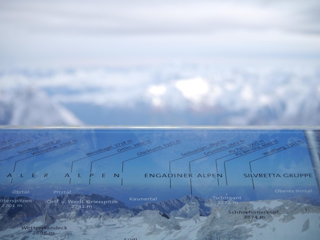 Photo close-up of information sign against mountains