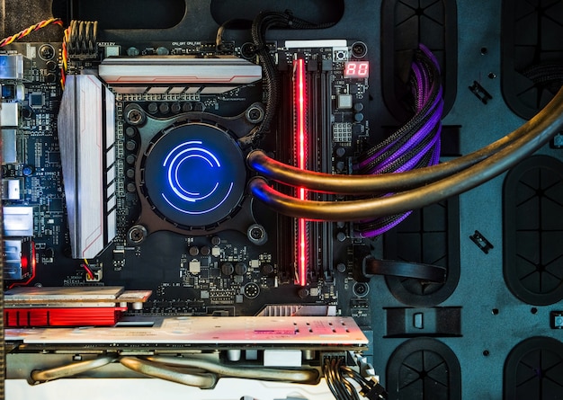 Closeup And Inside High Performance Desktop Pc And Water Cooling System On  Cpu Socket With Multicolored Led Rgb Neon Light Show Status On Working  Stock Photo - Download Image Now - iStock