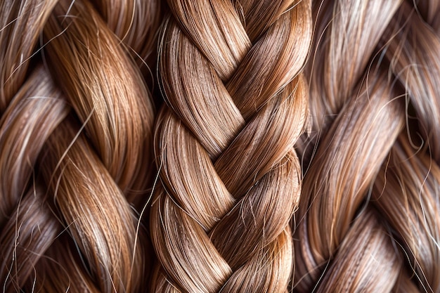 Close up of intricately braided chestnut brown hair texture showcasing hairstyle craft and beauty