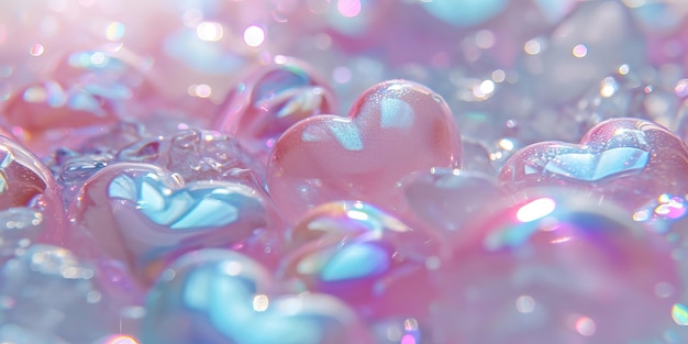 Close Up of Iridescent Heart Shaped Beads