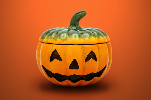 Photo close-up of jack o lantern against orange background