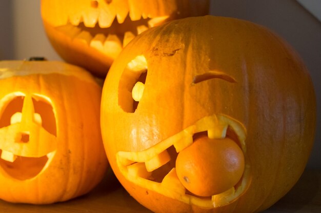 Close-up of jack o lanterns