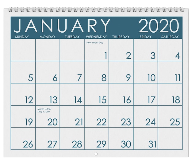 Photo close-up of january 2020 calendar