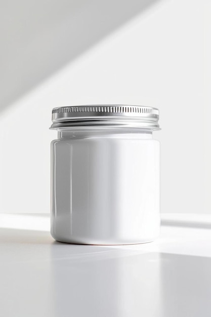 a close up of a jar of cream on a table