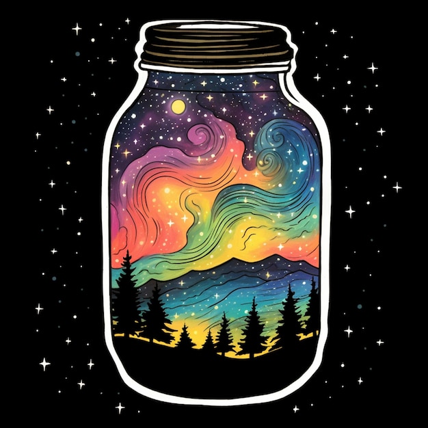 a close up of a jar with a sky and stars in it generative ai