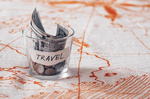 Close up jar with travel money