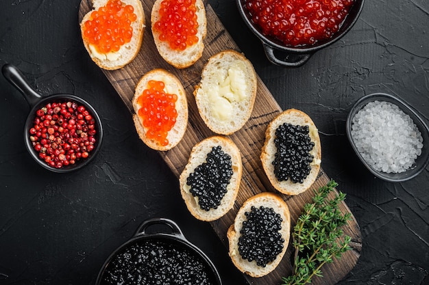 Close up on jars with delicious caviar