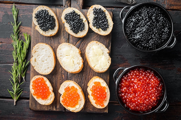 Close up on jars with delicious caviar