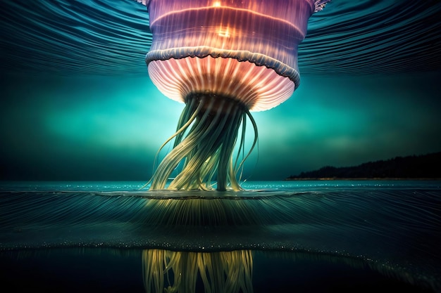 A close up of a jellyfish in a body of water