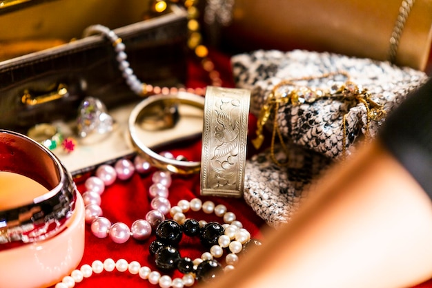 Photo close-up of jewelry for sale in store