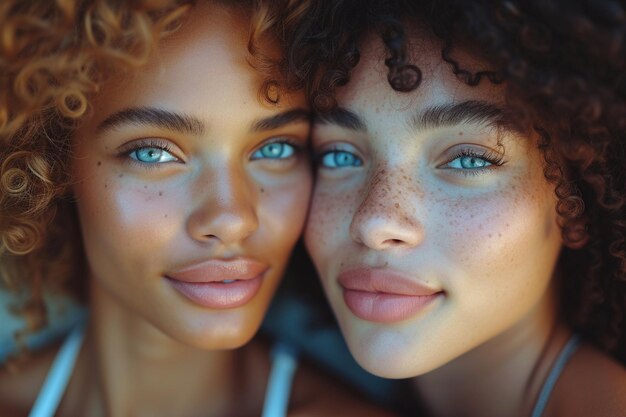 Foto close up jonge vrouw bedachtzaam kussen vrouw thuis