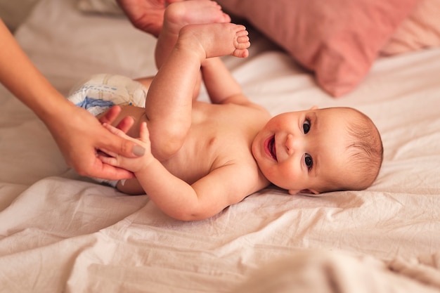 Close up of joyful adorable baby