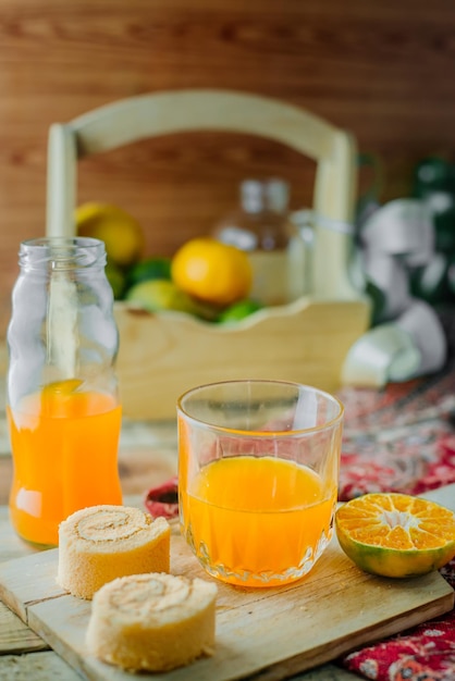 Photo close-up of juice served with drink on table