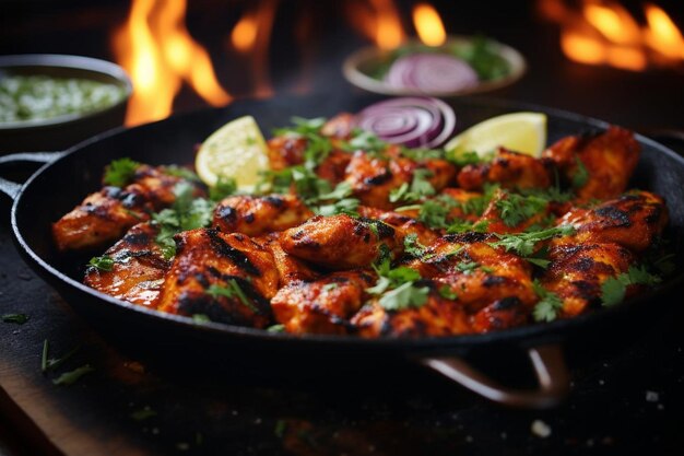 Foto close-up juicy chicken tikka top fastfood chicken tikkapictuurfotografie