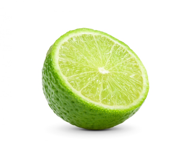 Close up of juicy slice of lime isolated