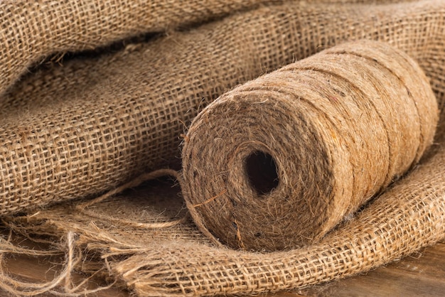 Photo close-up of jute and burlap