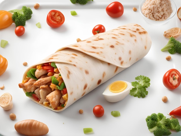 close up of kebab sandwich on white background