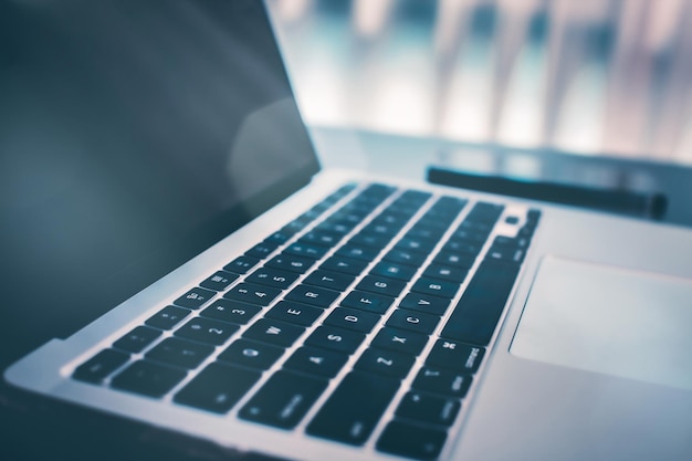 Close up of keyboard laptop. Selective focus.