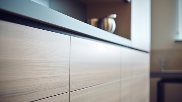 A close up of a kitchen cabinet with wood panels ai