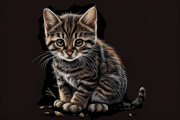 Close up of kitten sitting on black background generative ai
