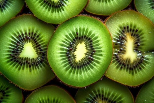 A close up of a kiwi cut in half generative AI