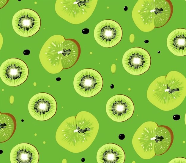Photo a close up of a kiwi fruit pattern on a green background generative ai