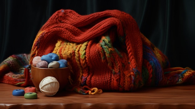 Close up on knitted bag still life