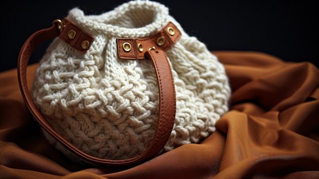 Close up on knitted bag still life