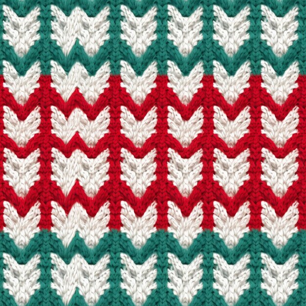 Photo a close up of a knitted blanket with a red and green design generative ai