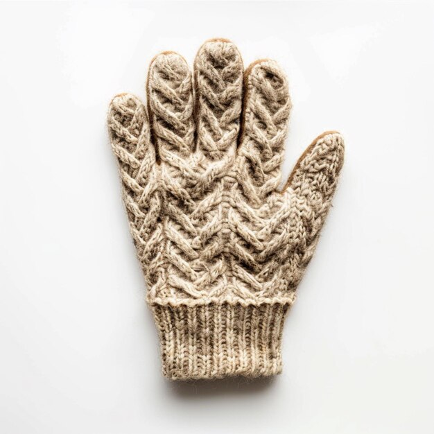 a close up of a knitted glove on a white surface generative ai