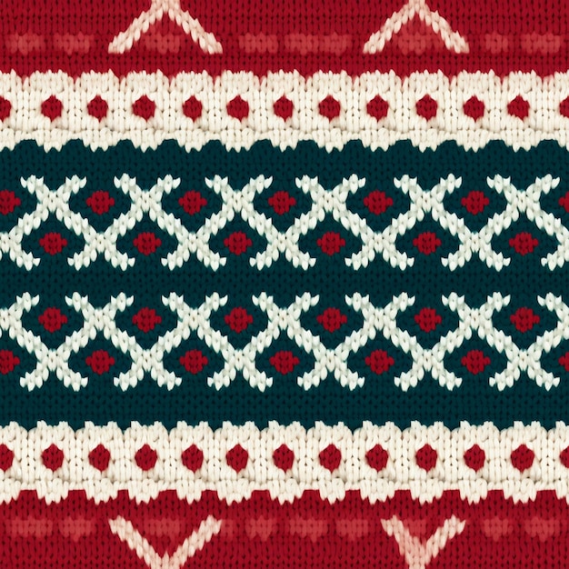 Photo a close up of a knitted pattern with a red and white background generative ai