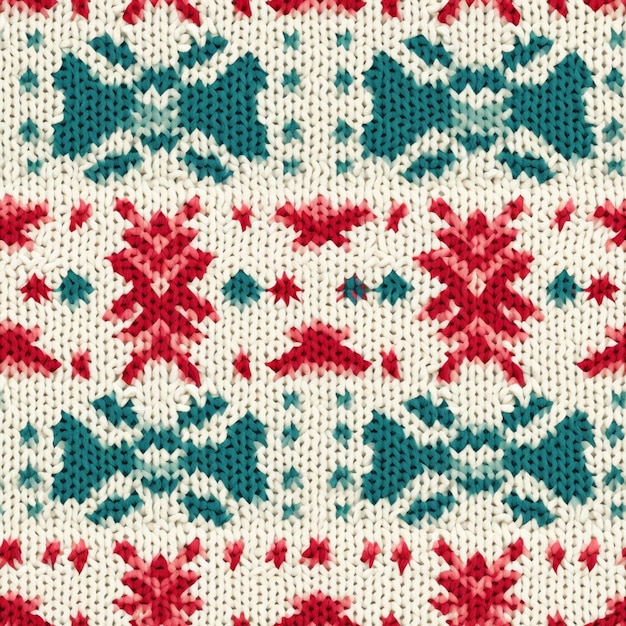 a close up of a knitted sweater with a red and blue pattern generative ai