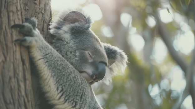 Photo close up of koala embracing a tree generative ai