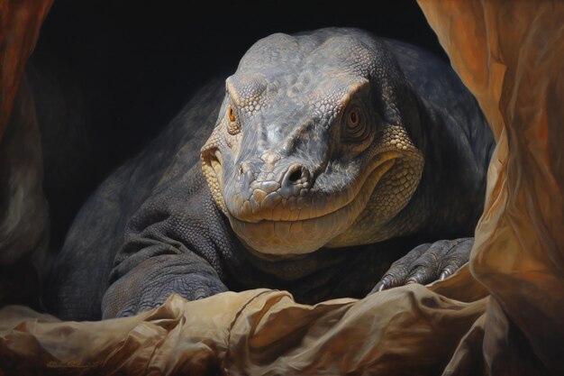 Близкий взгляд на комодского дракона Varanus komodoensis