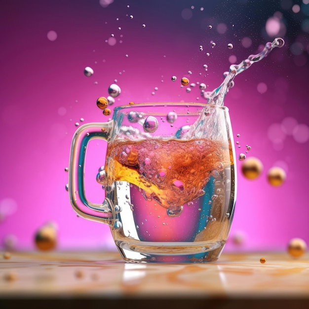 Close-up koolzuurhoudend water met bubbels en spatten in een glas