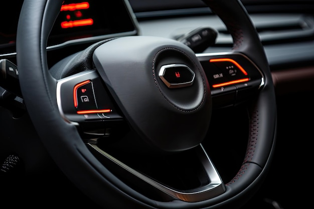 Close up Korean car steering wheel with buttons