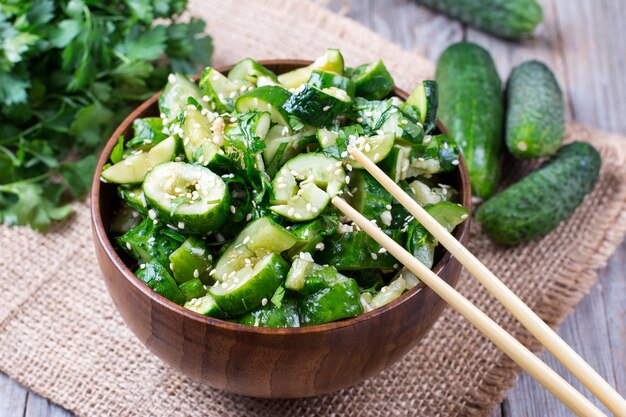 Close up korean cucumber salad