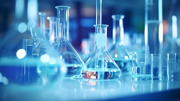 Close up of Laboratory Glassware and Test Tubes