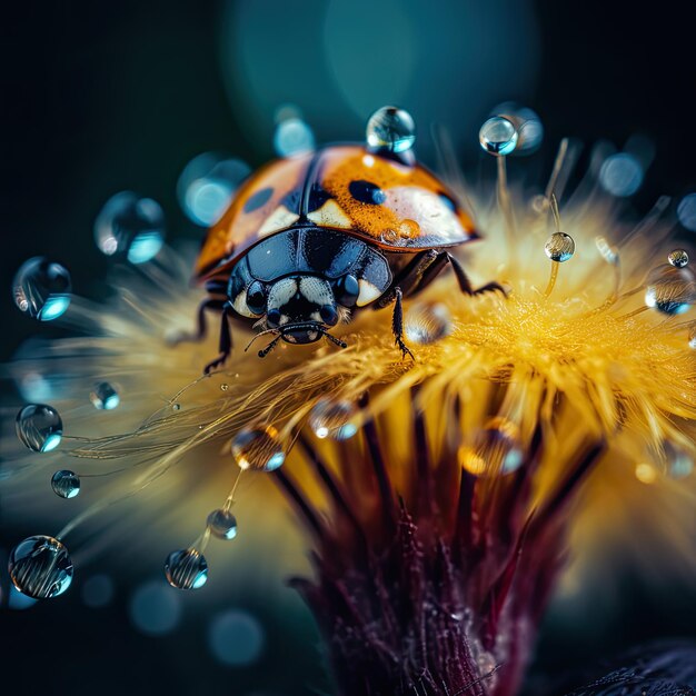 Close up of a ladybug on the flower