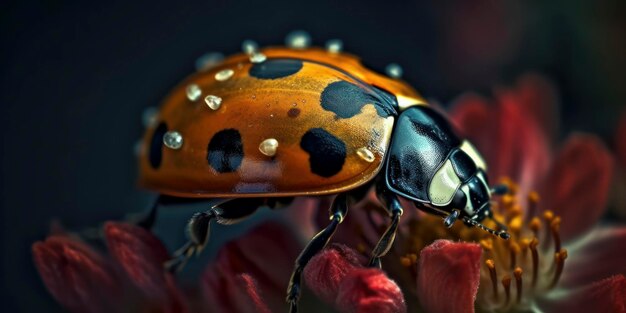 Photo a close up of a ladybug with black spots on its body