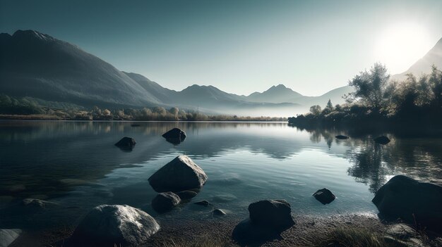 Close Up of a Lake with Mountains in the Distance