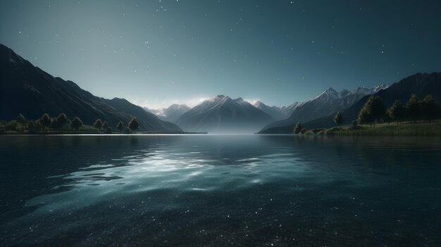 Photo close up of a lake with mountains in the distance