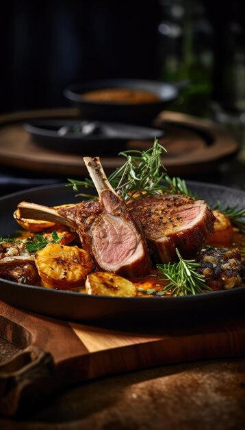 A close up of Lamb meat on a chopping board ready to eat