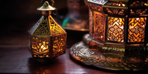 A close up of a lamp with the word ramadan on it